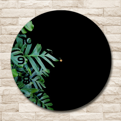 Skleněné nástěnné hodiny kulaté Monstera