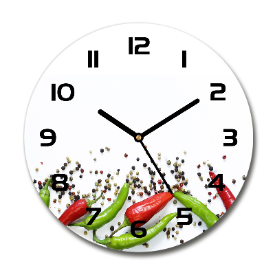 Skleněné hodiny kulaté Chilli papričky