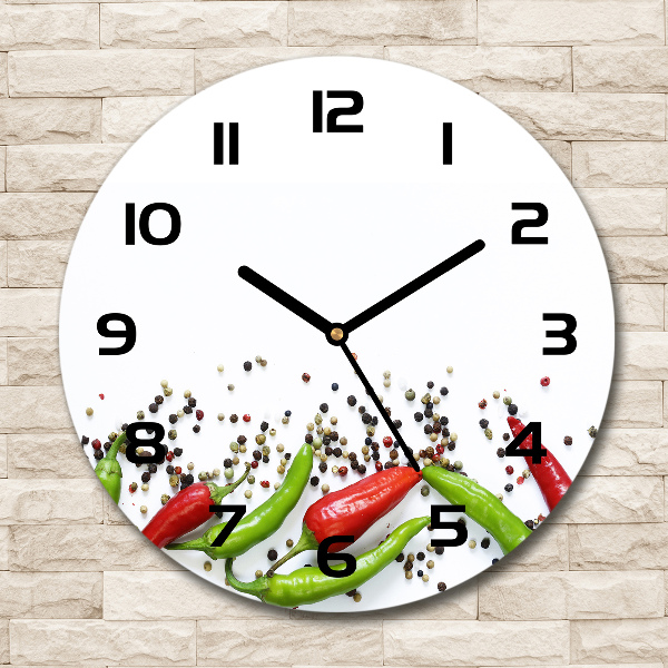 Skleněné hodiny kulaté Chilli papričky