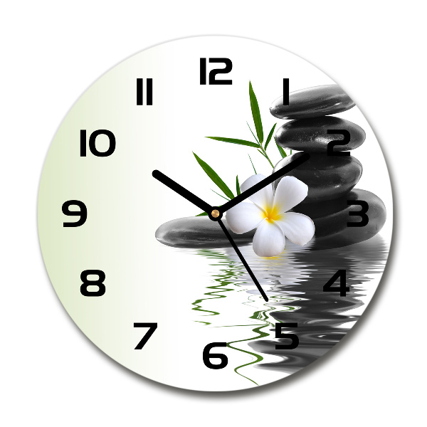 Skleněné hodiny kulaté Orchidej a kamení
