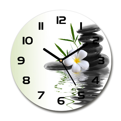 Skleněné hodiny kulaté Orchidej a kamení