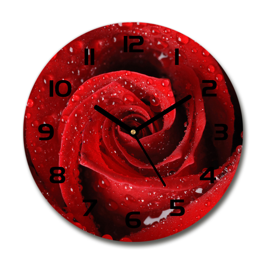 Skleněné hodiny kulaté Kapky na růži