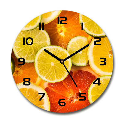 Skleněné hodiny kulaté Citrusové ovoce