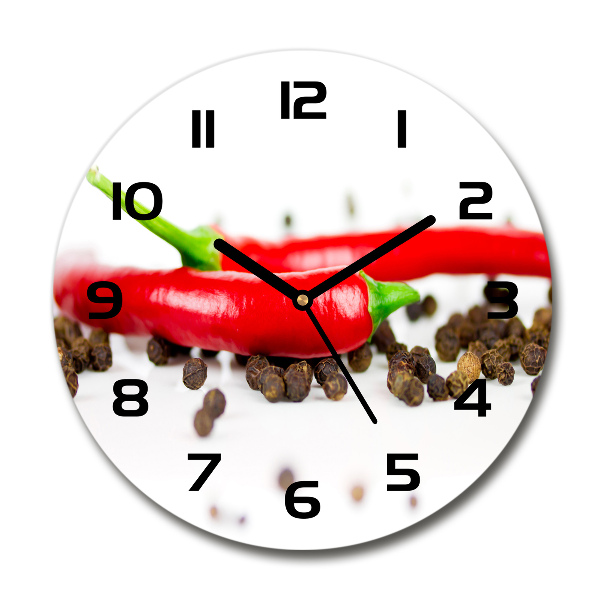 Skleněné hodiny kulaté Chilli a pepř
