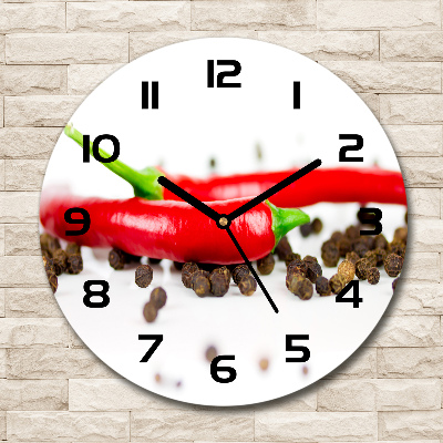 Skleněné hodiny kulaté Chilli a pepř