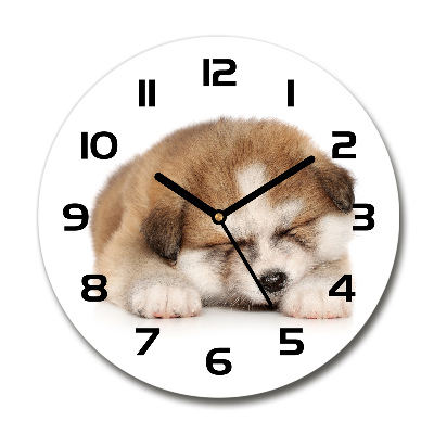 Skleněné hodiny kulaté Štěně Akita