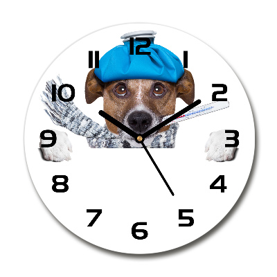 Skleněné hodiny kulaté Nemocný pes