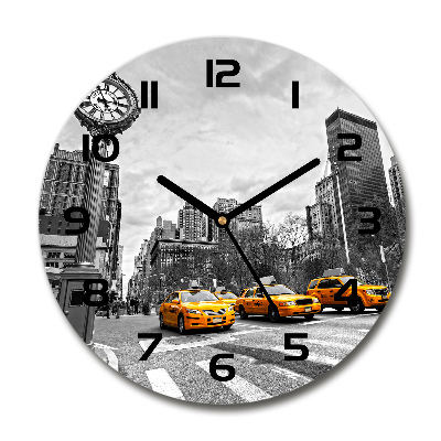 Skleněné hodiny kulaté Taxi New York