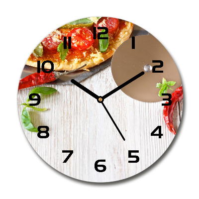 Skleněné nástěnné hodiny kulaté Pizza