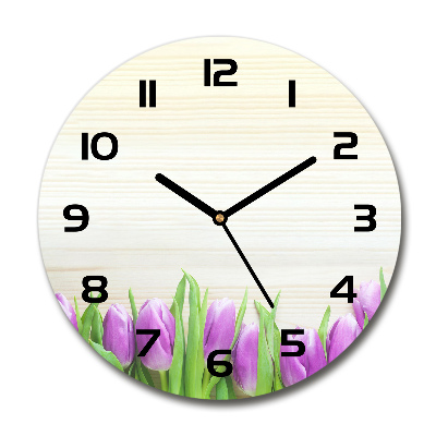 Skleněné hodiny kulaté Fialové tulipány
