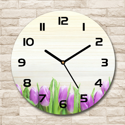 Skleněné hodiny kulaté Fialové tulipány