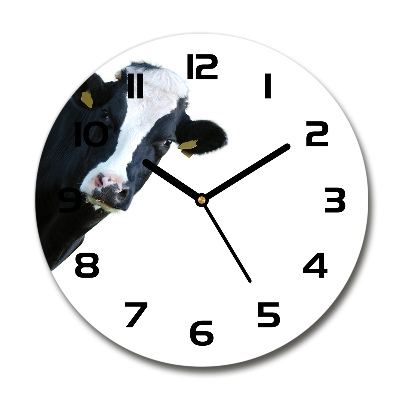 Skleněné nástěnné hodiny kulaté Kráva