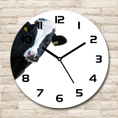 Skleněné nástěnné hodiny kulaté Kráva