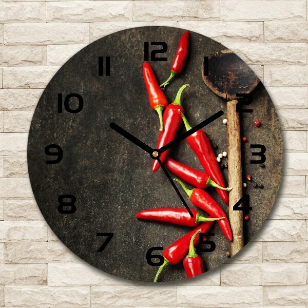 Skleněné hodiny na stěnu Chilli papričky