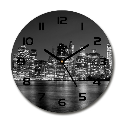 Skleněné hodiny kulaté Manhattan noc