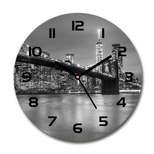 Skleněné hodiny kulaté New York noc