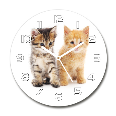 Skleněné hodiny kulaté Hnědá a červená kočka