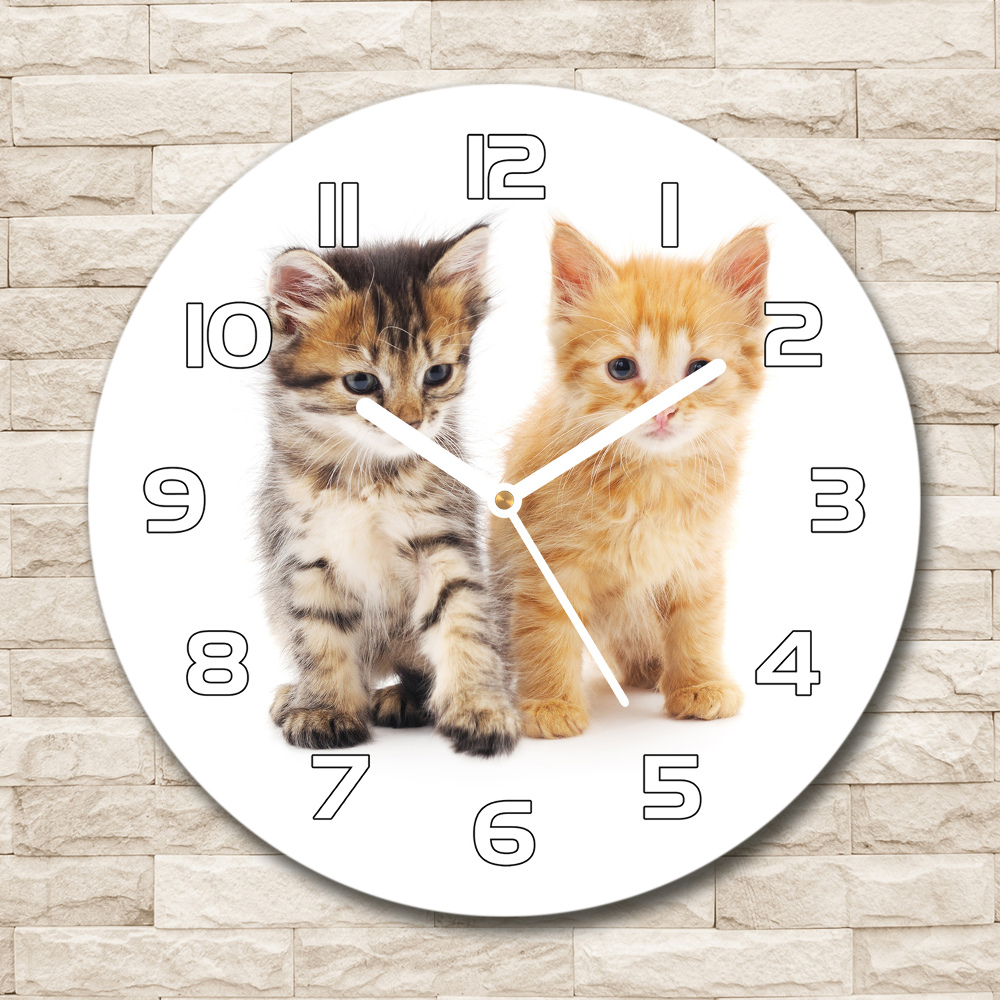 Skleněné hodiny kulaté Hnědá a červená kočka