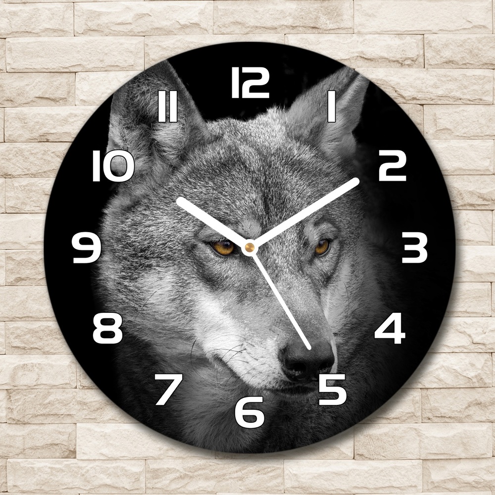 Skleněné nástěnné hodiny kulaté Vlk