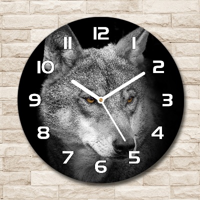 Skleněné nástěnné hodiny kulaté Vlk