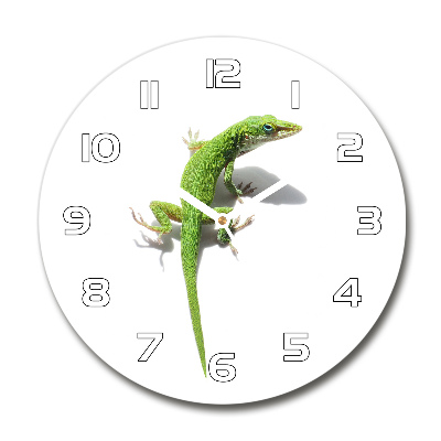 Skleněné hodiny kulaté Zelená ještěrka