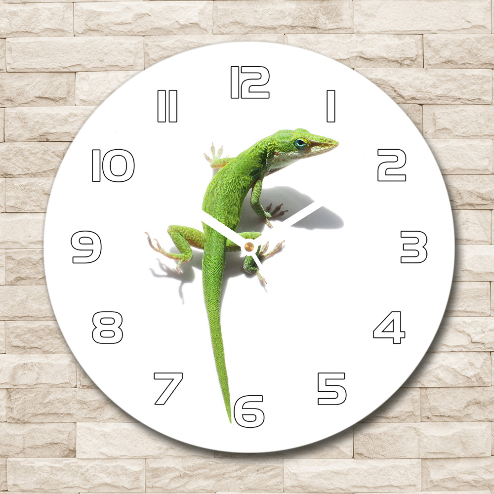 Skleněné hodiny kulaté Zelená ještěrka