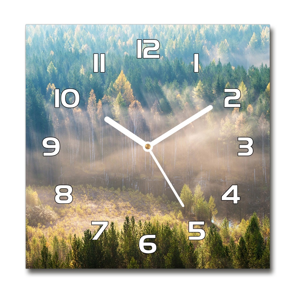 Skleněné hodiny kulaté Mlha v lese