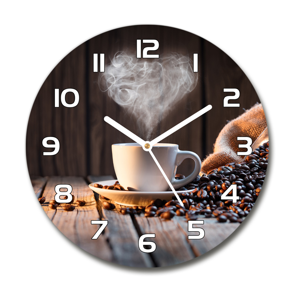 Skleněné hodiny kulaté Šálek kávy