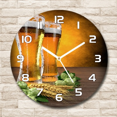 Skleněné hodiny kulaté Dvě sklenice piva