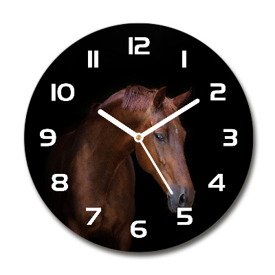 Skleněné hodiny kulaté Hnědý kůň