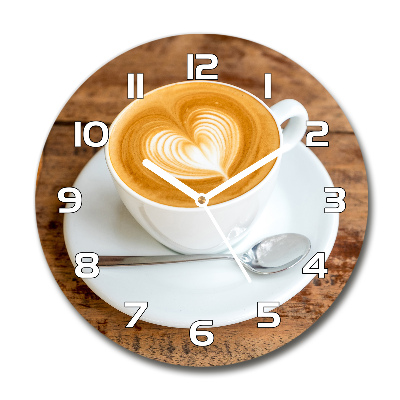 Skleněné hodiny kulaté Káva v šálku