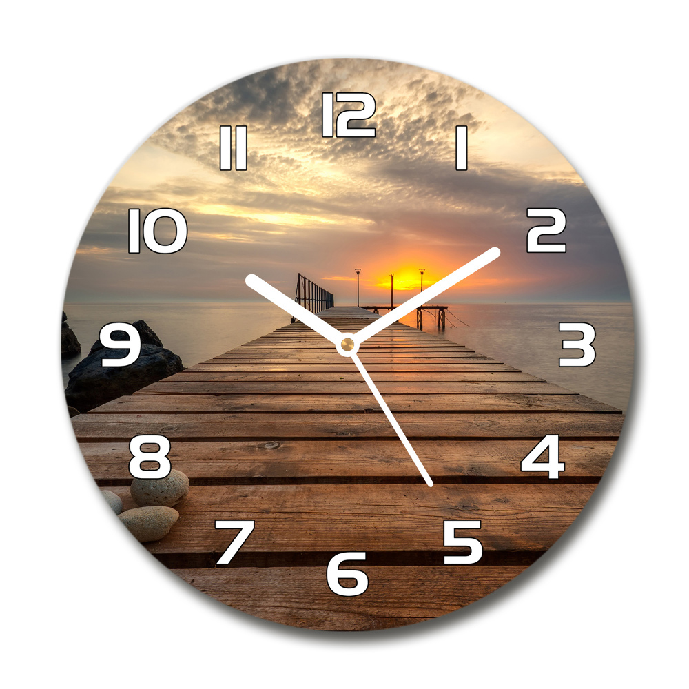 Skleněné hodiny kulaté Dřevěné molo