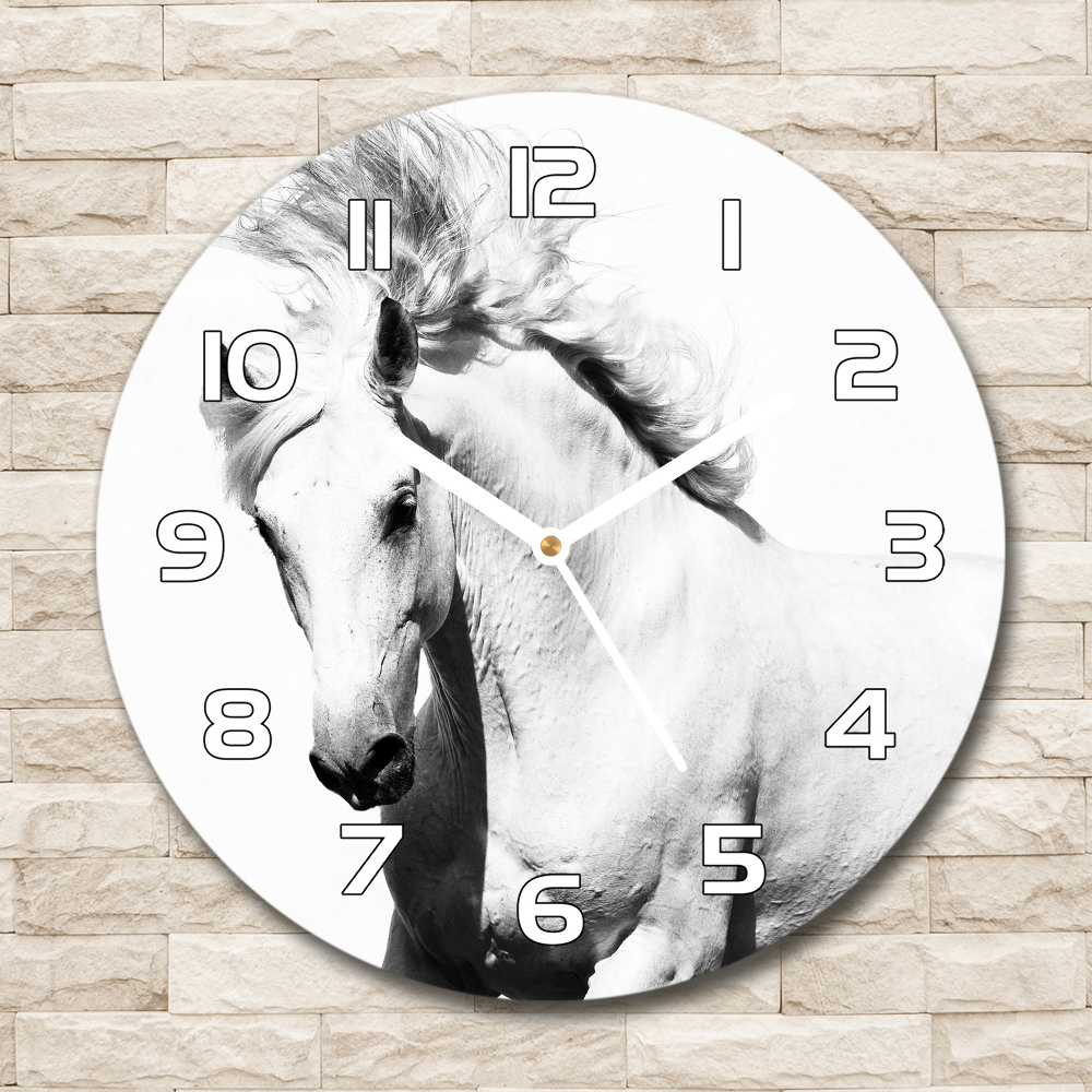 Skleněné hodiny kulaté Bílý kůň