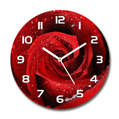 Skleněné hodiny kulaté Kapky na růži