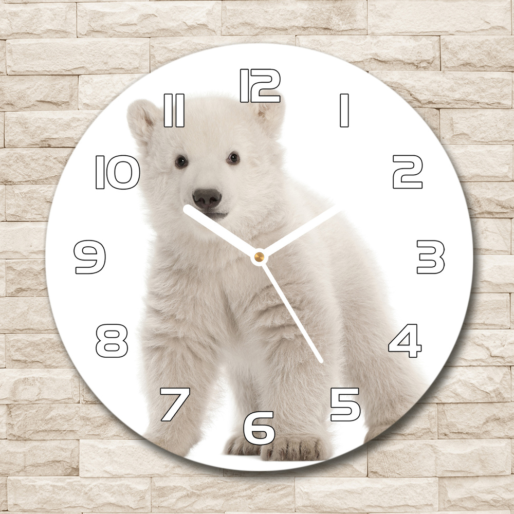 Skleněné hodiny kulaté Polární medvídek
