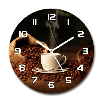 Skleněné hodiny kulaté Káva v šálku