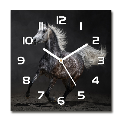 Skleněné hodiny kulaté Šedý arabský kůň