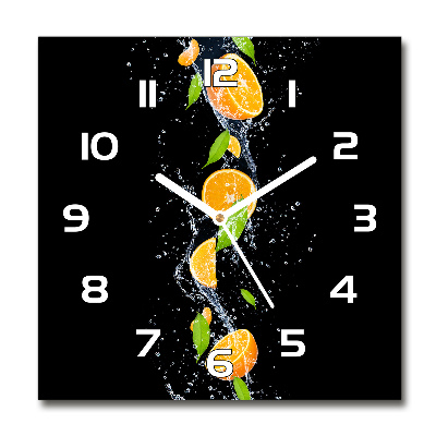 Skleněné hodiny kulaté Pomeranče a voda