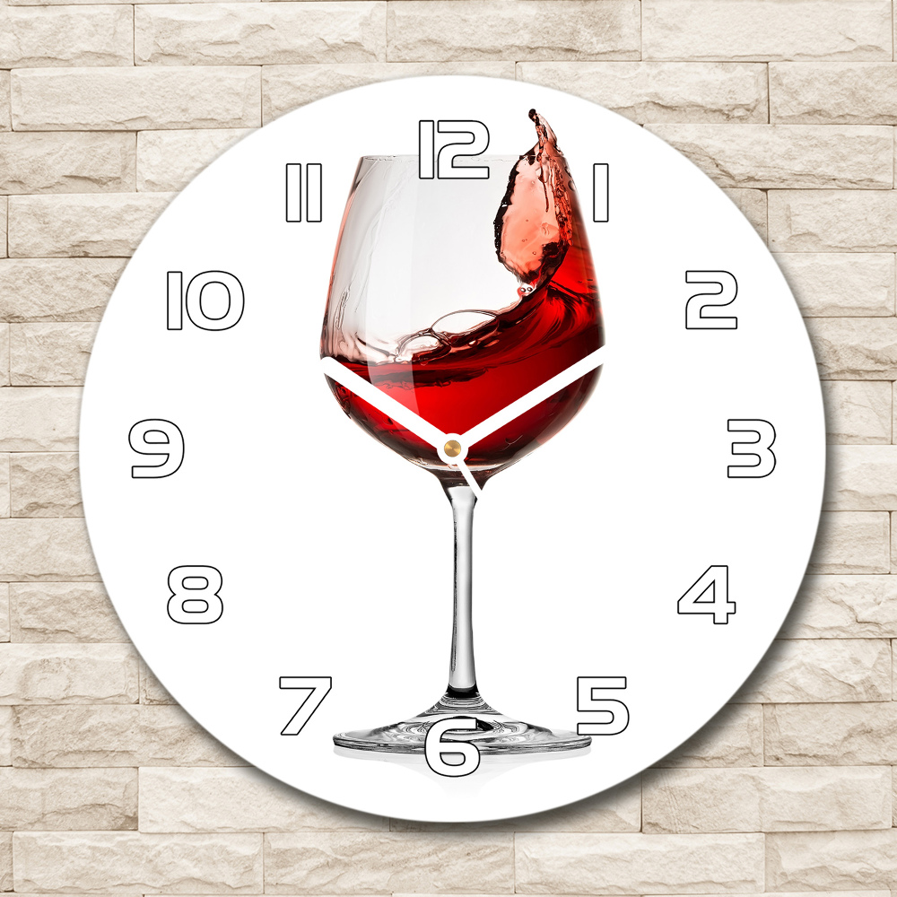 Skleněné hodiny kulaté Červené víno