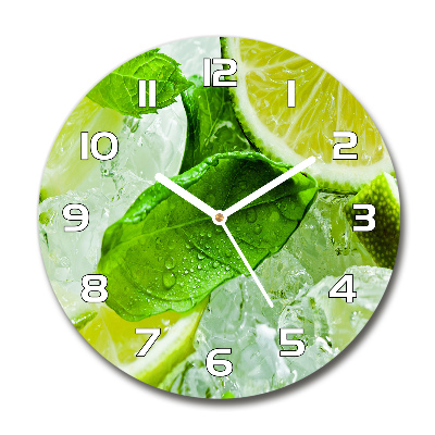 Skleněné hodiny kulaté Limetka s ledem