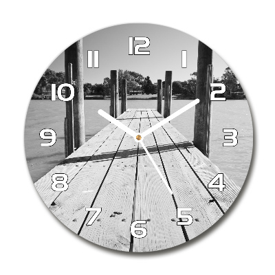 Skleněné hodiny kulaté Dřevěné molo