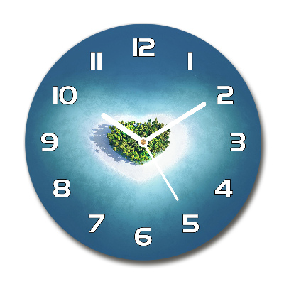 Skleněné hodiny kulaté Ostrov tvar srdce