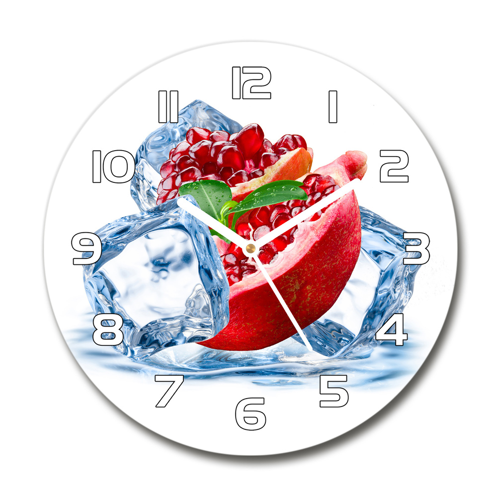 Skleněné hodiny kulaté Granátové jablko s ledem