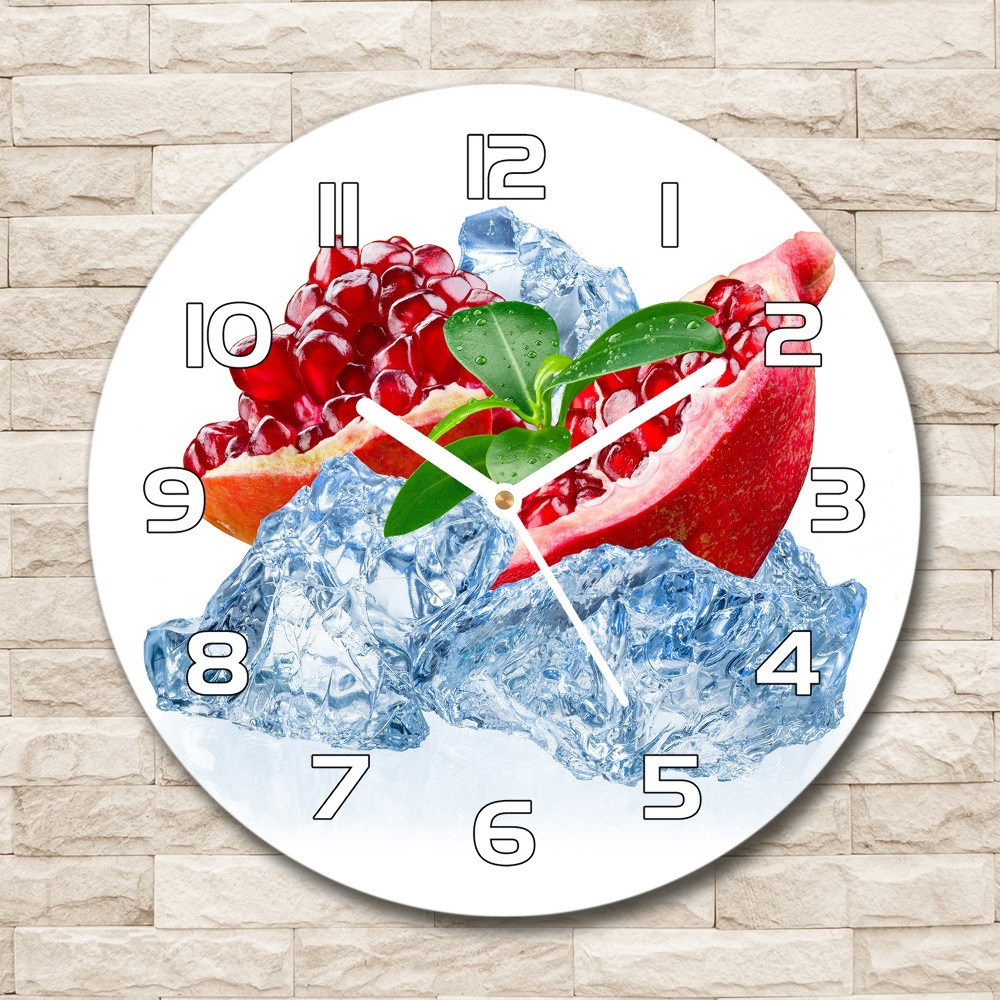 Skleněné hodiny kulaté Granátové jablko s ledem