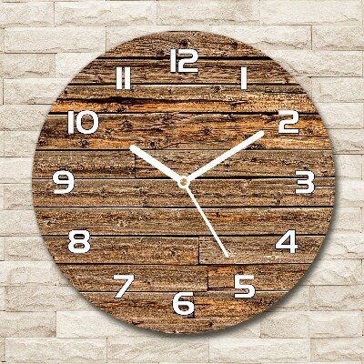 Skleněné hodiny kulaté Dřevěná stěna