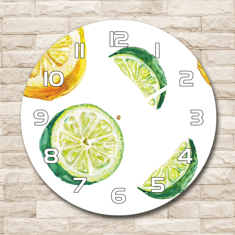 Skleněné hodiny kulaté Citron a limetka