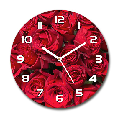 Skleněné hodiny kulaté Červené růže