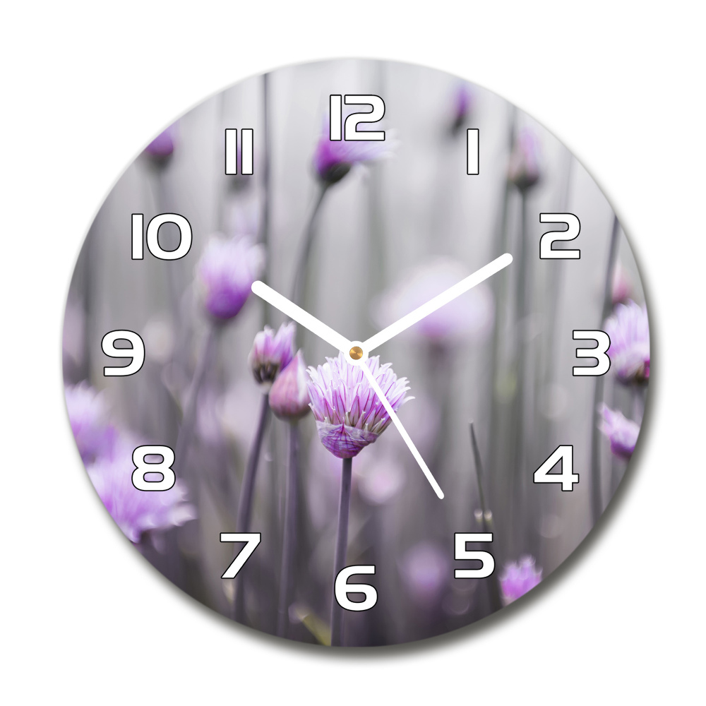 Skleněné hodiny kulaté Květy pažitky