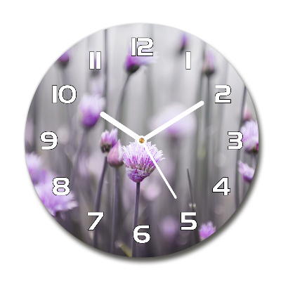 Skleněné hodiny kulaté Květy pažitky