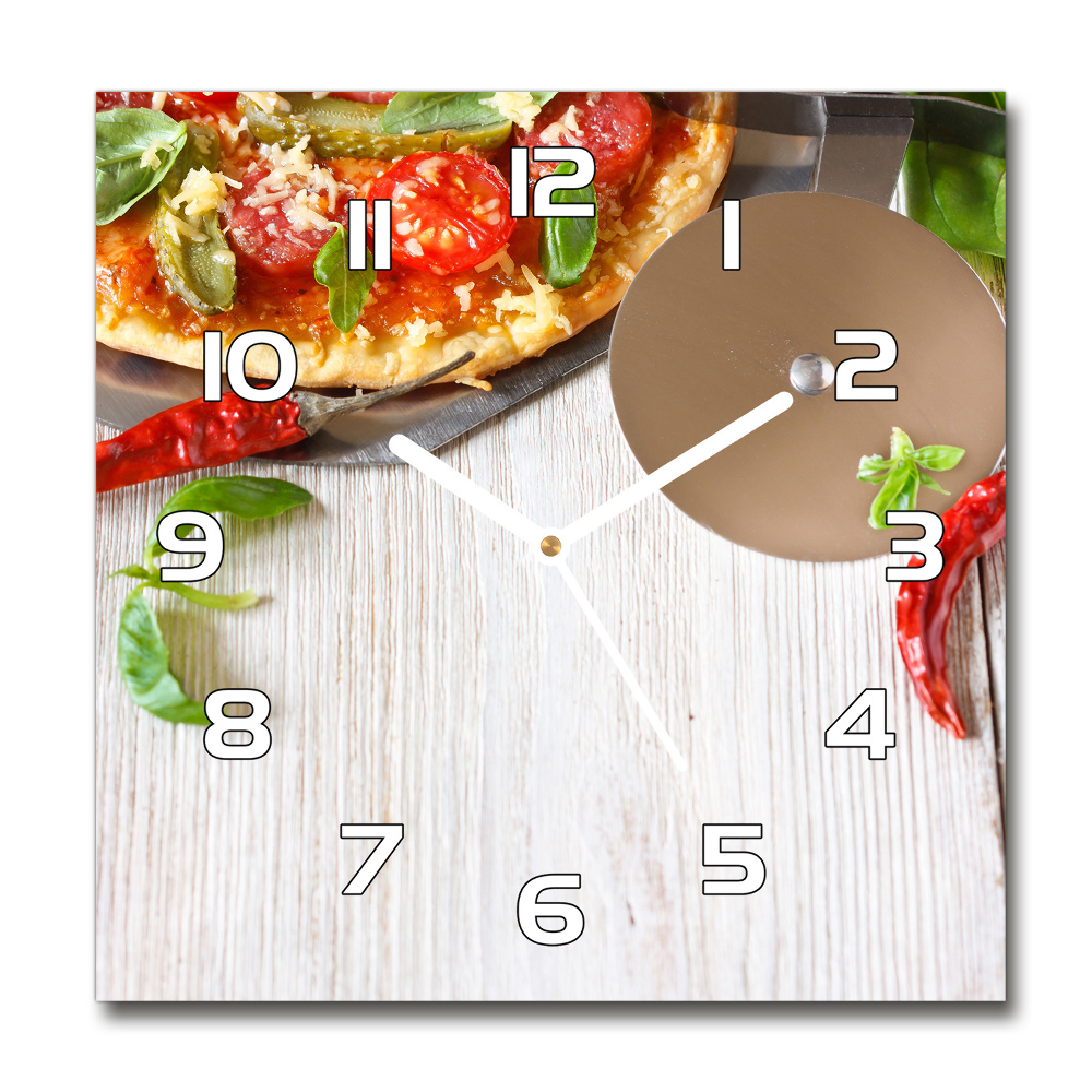 Skleněné nástěnné hodiny kulaté Pizza